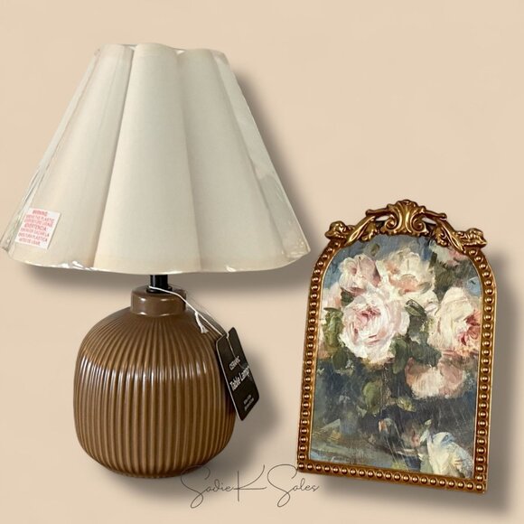 Home Decor Collection 12.5" Brown Ceramic Table Lamp Scalloped Shade - Picture 11 of 12